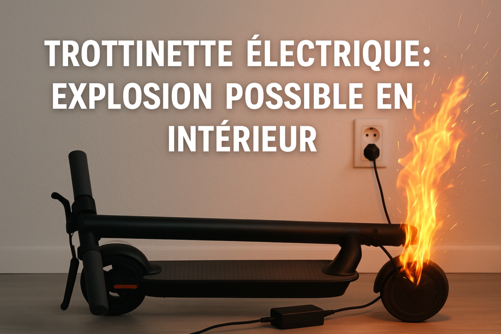 Une trottinette électrique en train de charger en intérieur : explosion et incendie